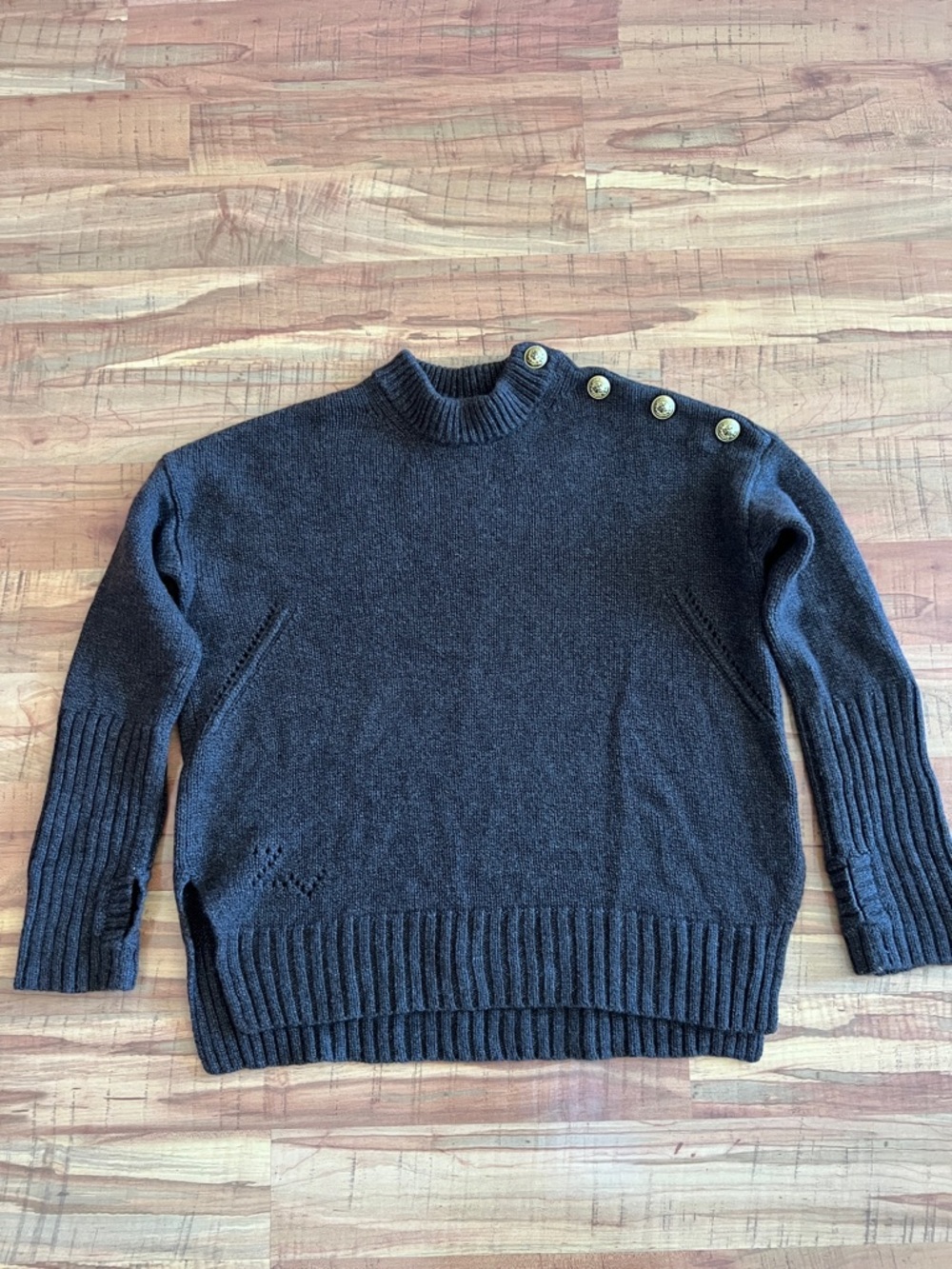 Zadig & Voltaire Button-Shoulder Knit Sweater in Charcoal